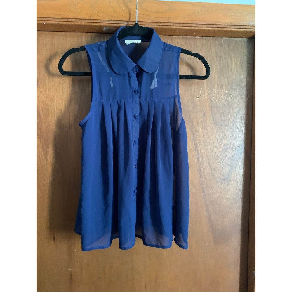Tommy Girl Sleeveless Blouse S Navy Sheer Button Front Collared